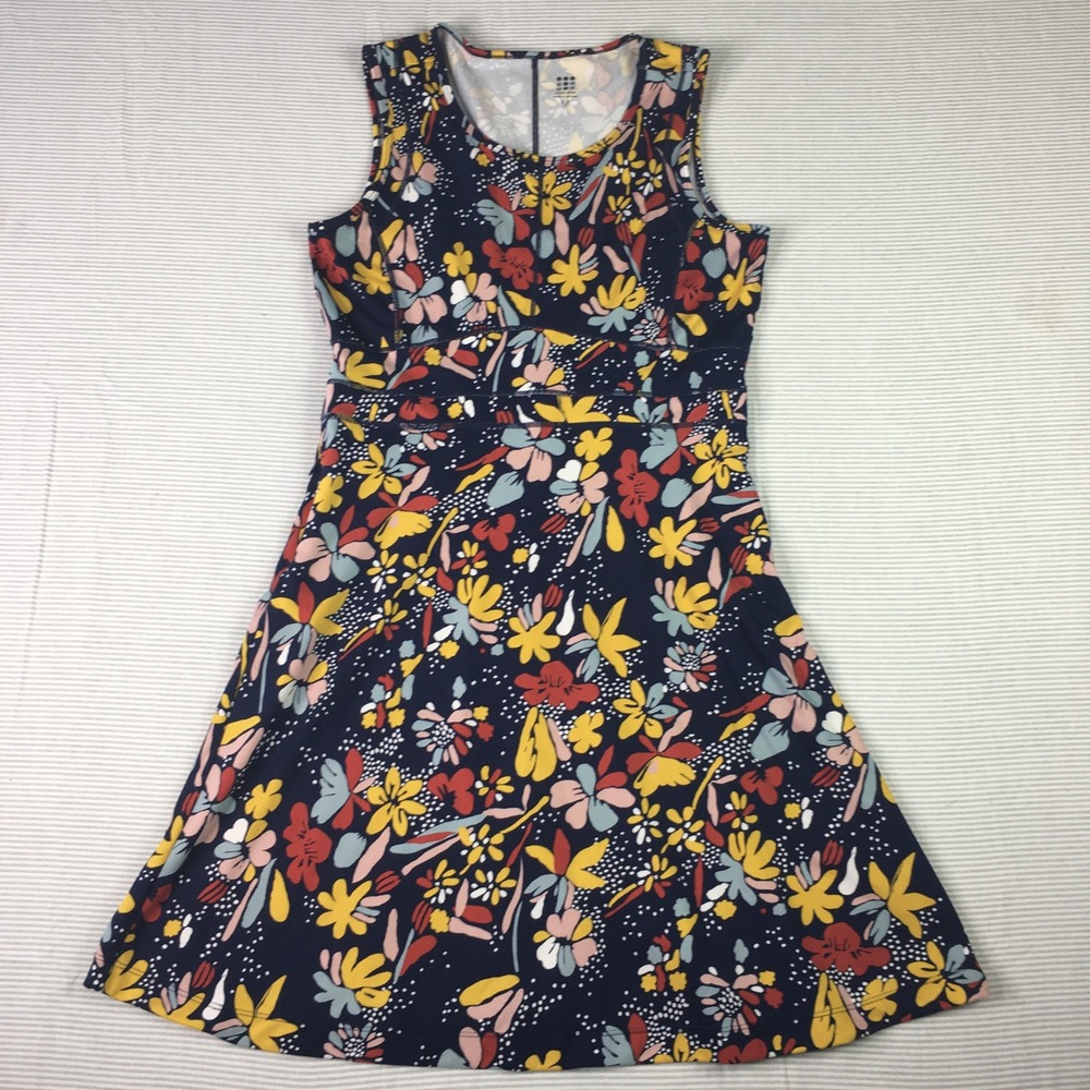 Title Nine Floral Dress Womens Medium M Navy Blue Sleeveless Pocket Activewear